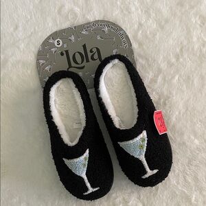 Black Slippers with Martini Glass Design SZ S  5-6